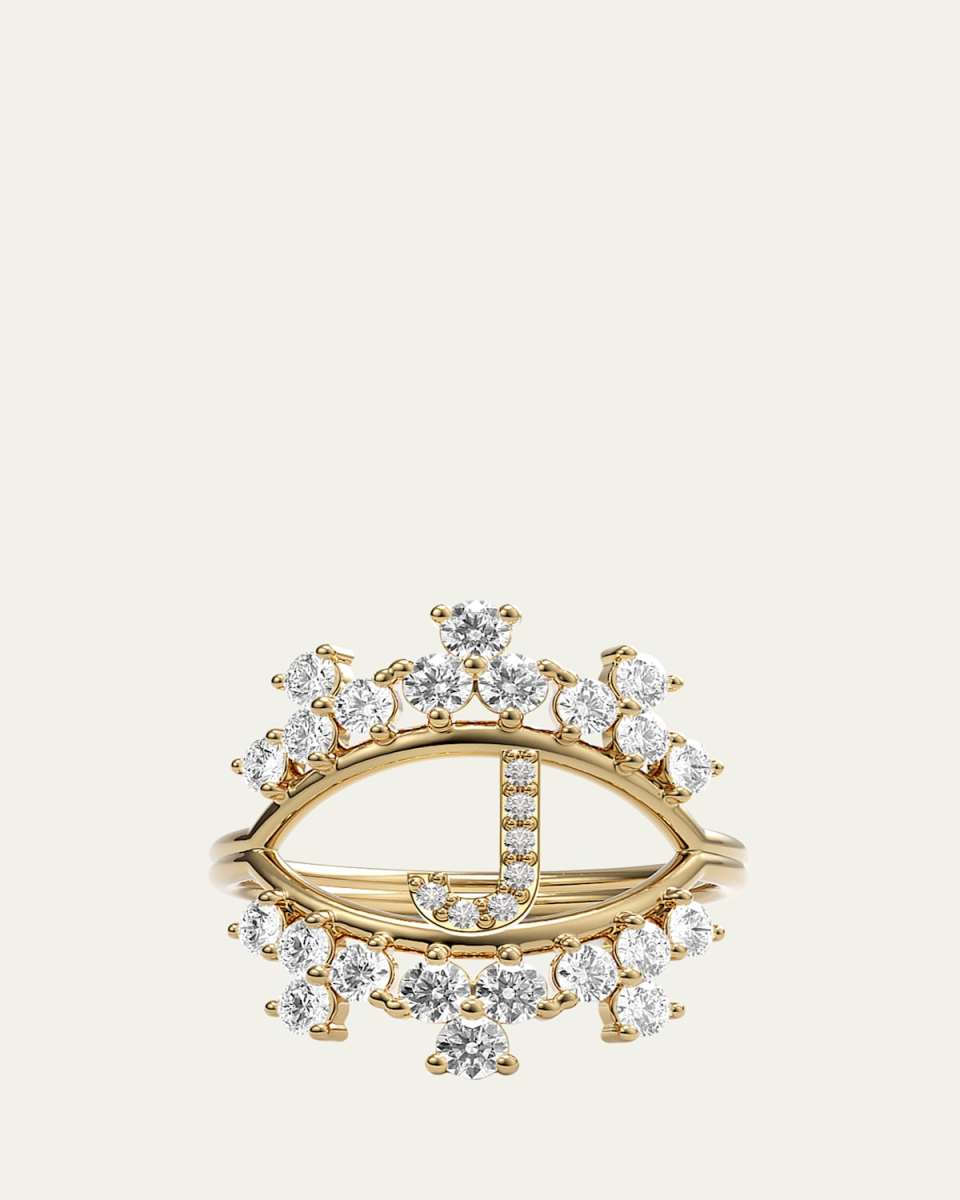 Sara 18K Yellow Gold Diamond Ring, Letter J